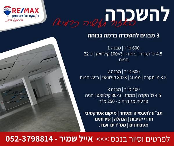 להשכרה מבני תעשייה ומסחר – בכרמיאל